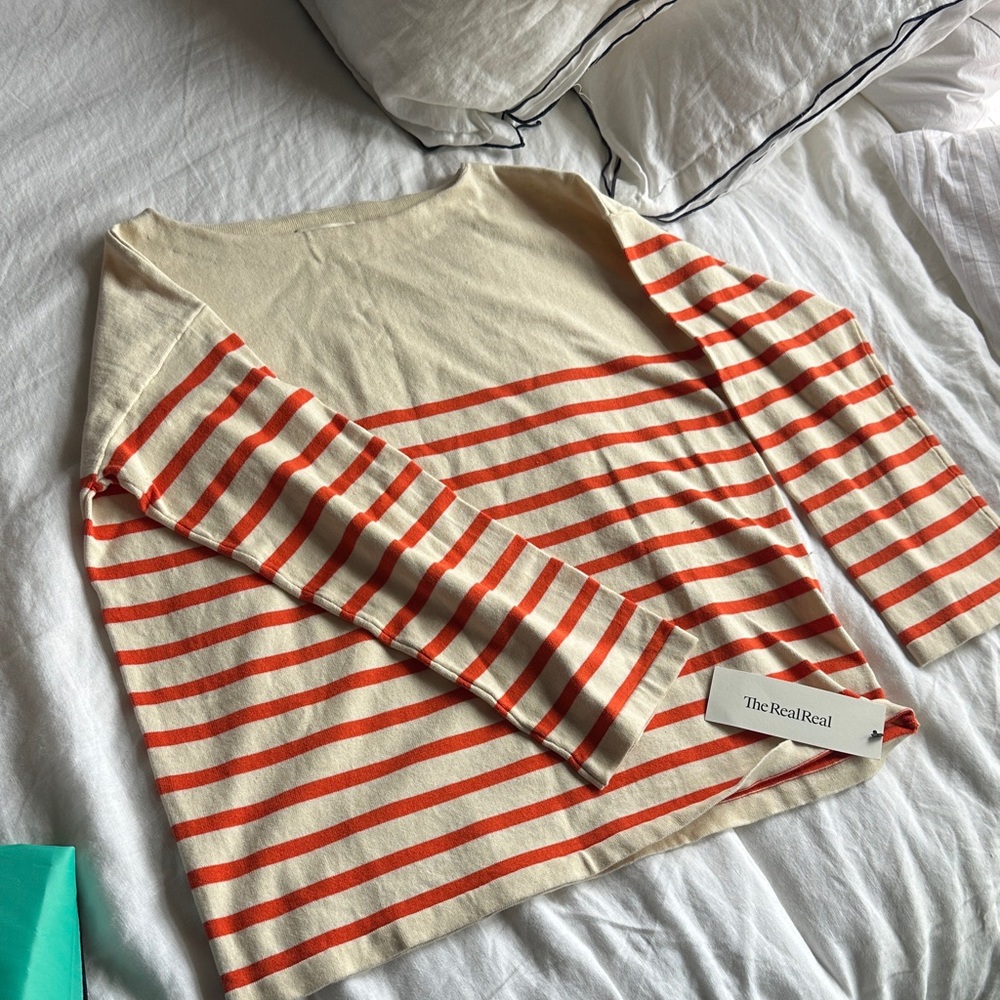 Striped Cream and Red Women's Sweater